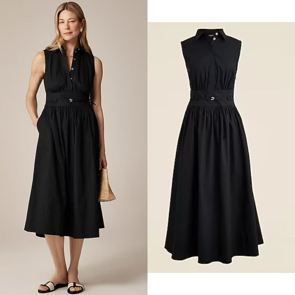 NWT J CREW Fitted-waist shirt-dress in cotton poplin in black